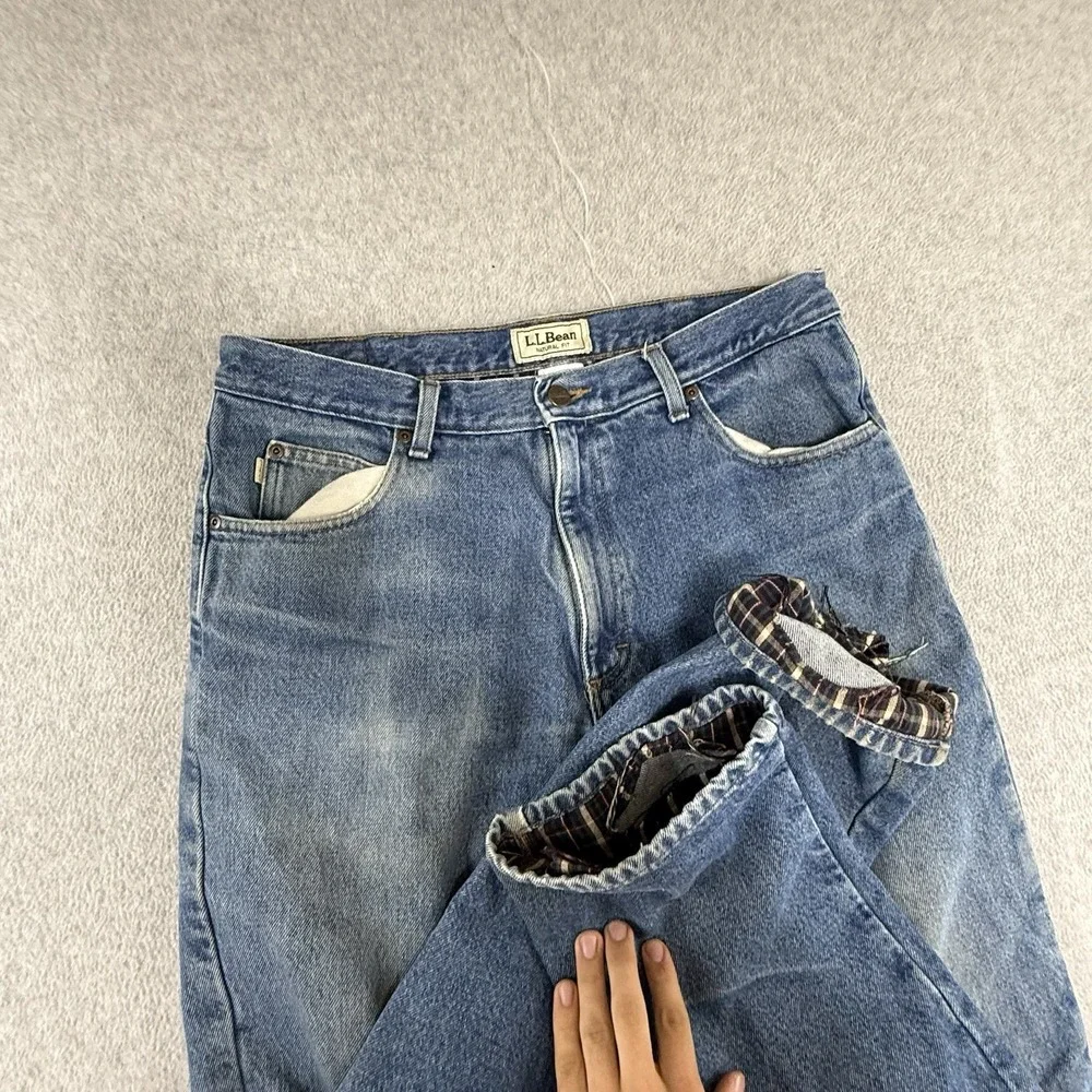 LL Bean Double L‎ Natural Fit Flannel Lined Jeans Mens 34x36 Blue Light Wash